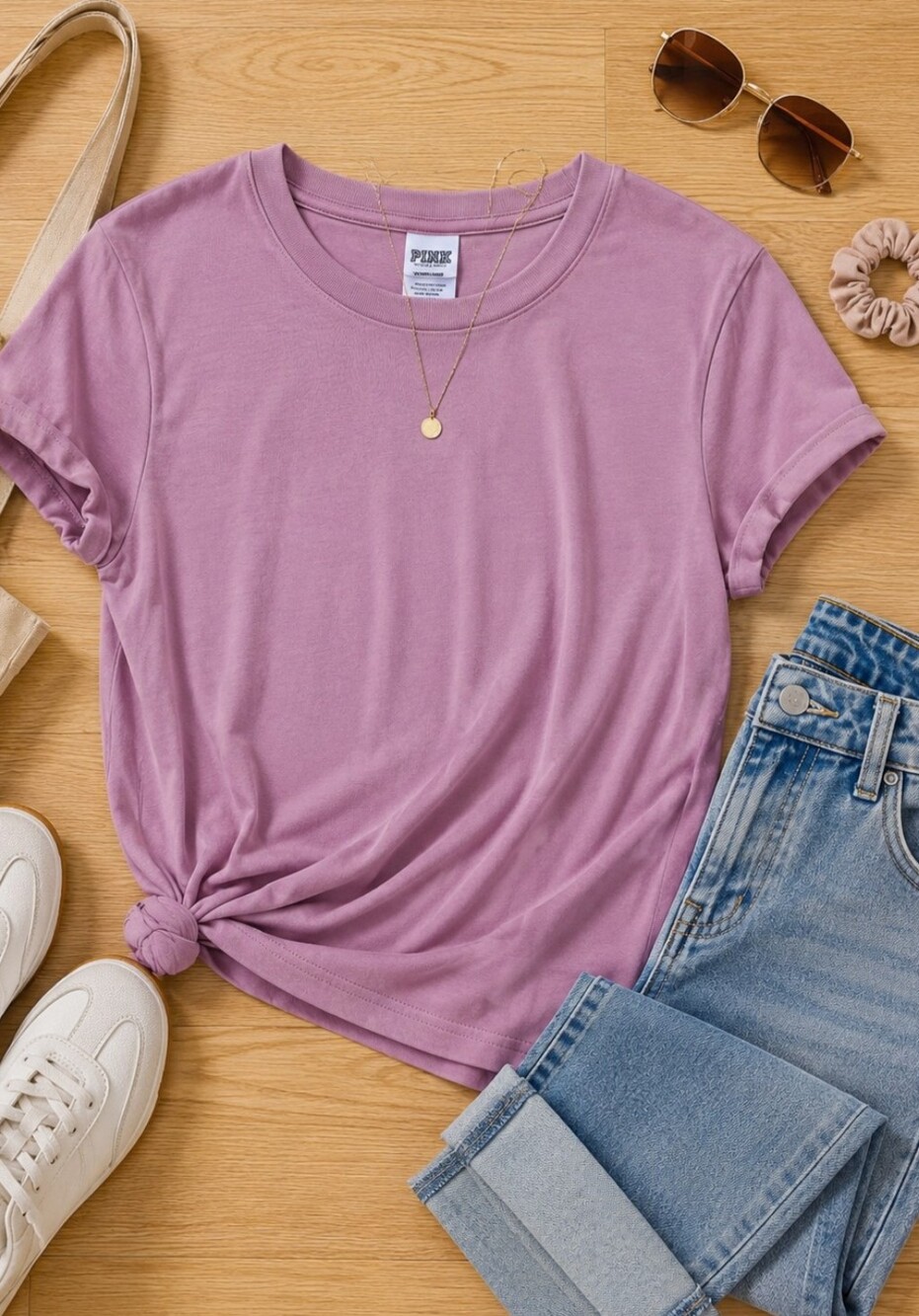PINK Victoria's Secret Women's Mauve Short Sleeve Tee Size Small 100% Cotton